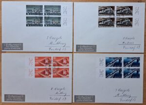 FDC Serie Viererblock 100 Jahre Schweizer Eisenbahnen 1947