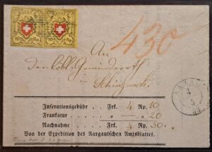 Paar 16II D/RO auf Nachnahme Aarau nach Schinznach 1853