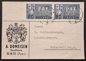 PAX 2x SBK 268 auf Paketkarte von Gais Domeisen Destillerie