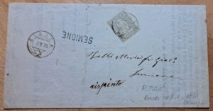 Brief von Semione nach Biasca, refusé 1873, mit grün-blauem Stabstempel