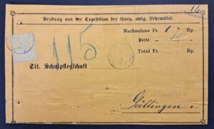 Sitzende Helvetia, SBK 39 auf Paketkarte von Frauenfeld nach Güttingen