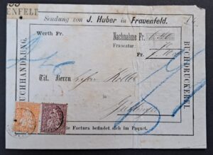 Sitzende Helvetia, SBK 43 auf Paketkarte von Frauenfeld nach Güttingen