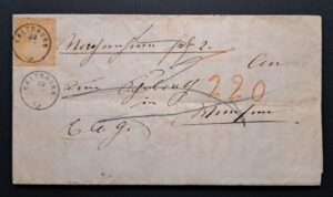 Strubel 25D auf Nachnahme Brief von Kaltbrunn 1859