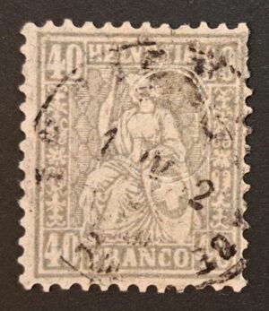 SBK 50, 40 Rappen Faserpapier, gestempelt mit Attest