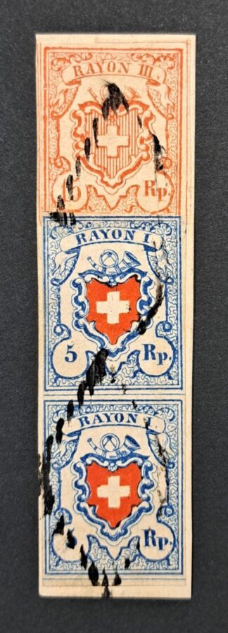 Rayon Buntfrankatur auf Briefstück mit Attest