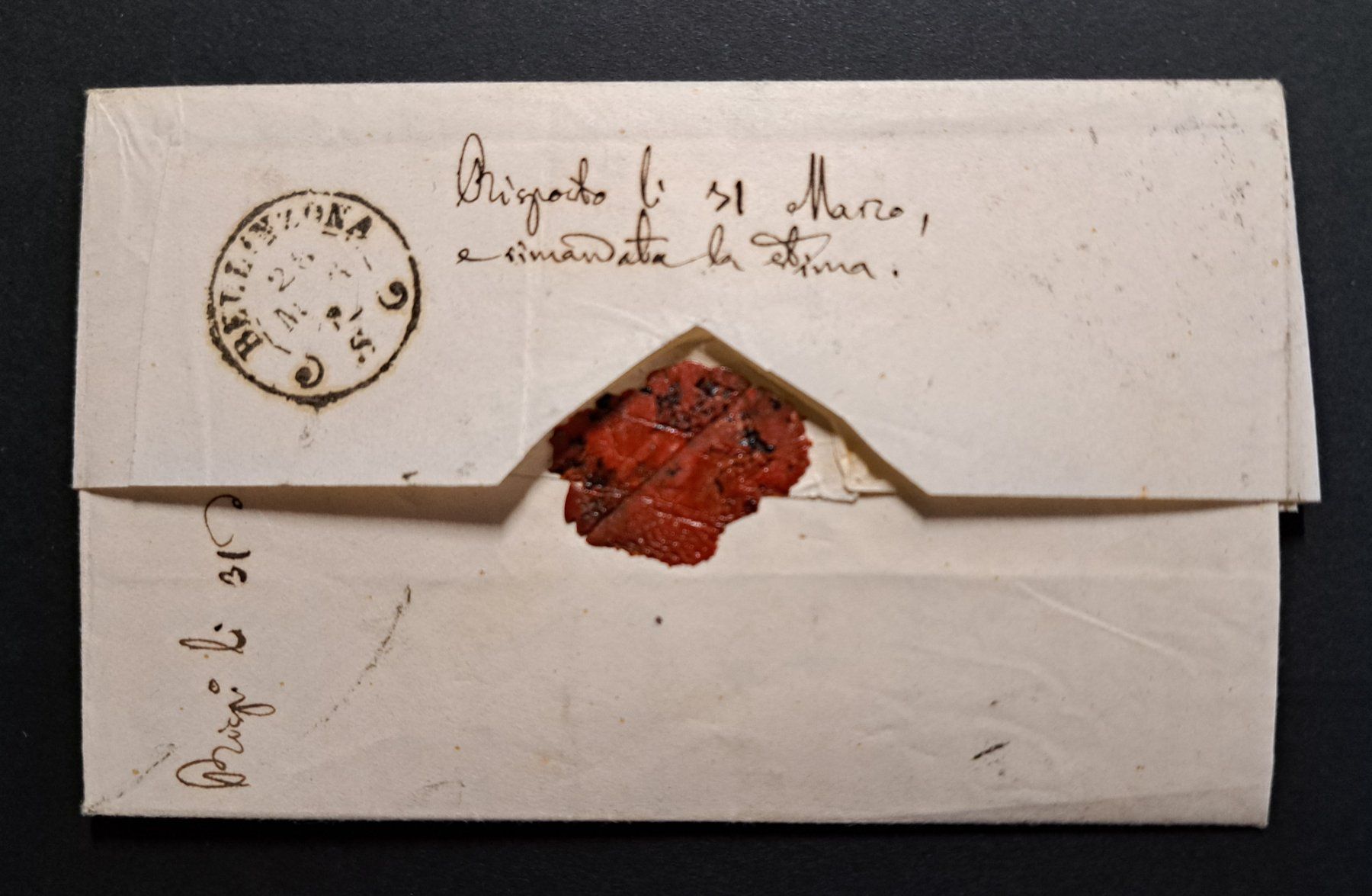 Rayon II T40 A2/RO auf Faltbrief von Melano nach Bellinzona – Bild 3