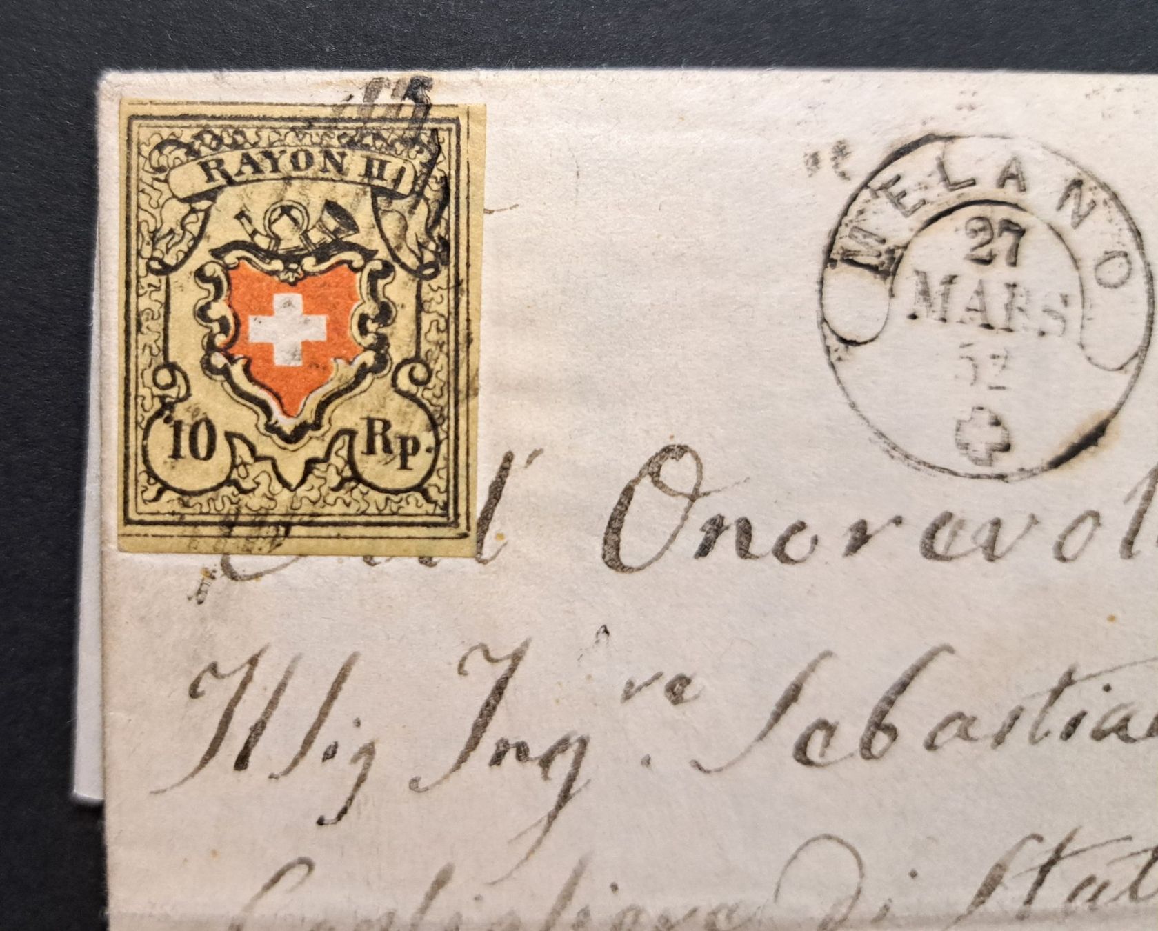 Rayon II T40 A2/RO auf Faltbrief von Melano nach Bellinzona – Bild 2